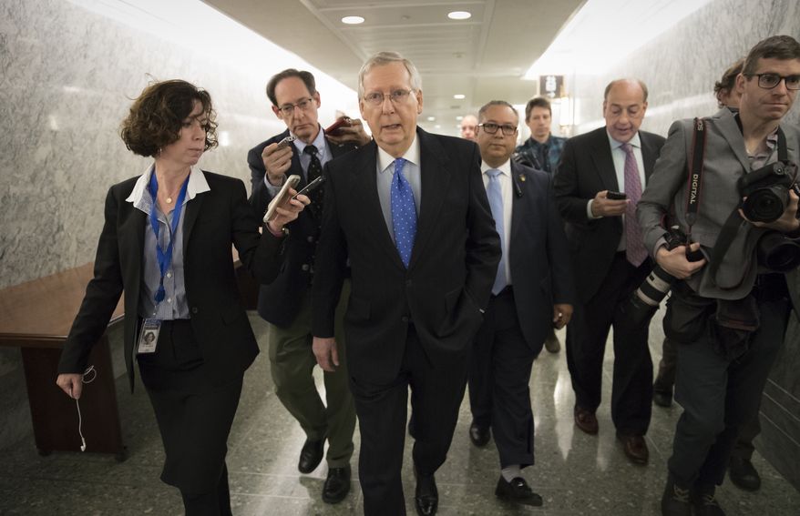Senate Majority Leader Mitch McConnell, R-Ky., is surrounded by reporters as Republicans work to pass their sweeping tax bill, a blend of generous tax cuts for businesses and more modest tax cuts for families and individuals, on Capitol Hill in Washington, Thursday, Nov. 30, 2017. It would mark the first time in 31 years that Congress has overhauled the tax code, making it the biggest legislative achievement of President Donald Trump's first year in office. (AP Photo/J. Scott Applewhite)