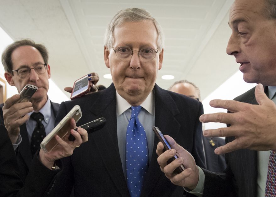 Senate Majority Leader Mitch McConnell was working with the Republican rank and file to pass their sweeping tax bill on Thursday until their "trigger" plan got derailed. (Associated Press)