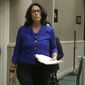 In this Tuesday, Nov. 28, 2017, photo, Christine Pelosi, chair of the California Democratic Party&#39;s women&#39;s caucus, walks to the dais to speak before the Assembly Rules Subcommittee on Harassment, Discrimination and Retaliation Prevent and Response, in Sacramento, Calif. U.S. House Minority Leader Nancy Pelosi’s daughter, Christine, is sharply criticizing the California Legislature’s handling of sexual misconduct. (AP Photo/Rich Pedroncelli) ** FILE **