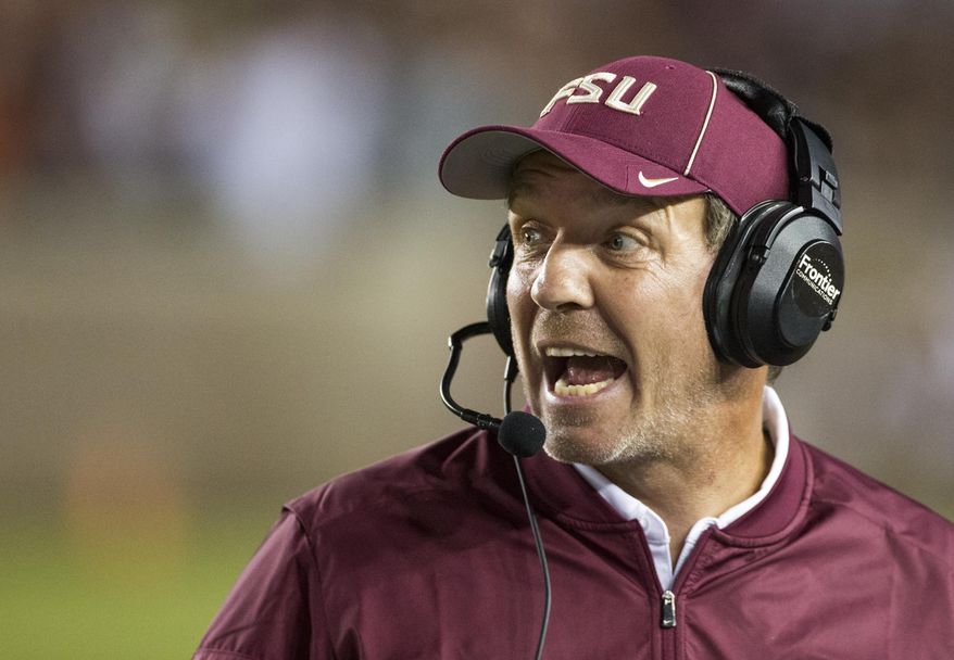 FILE - In this Oct. 29, 2016, file photo, Florida State coach Jimbo Fisher shouts instructions during the team's NCAA college football game against Clemson in Tallahassee, Fla. Two people with direct knowledge of the decision say Fisher has resigned to take the same job at Texas A&M. Fisher handed in his resignation after a meeting with university President John Thrasher on Friday, Dec. 1, 2017. according to the people who spoke on condition of anonymity because Florida State had not announced the move. (AP Photo/Mark Wallheiser, File)