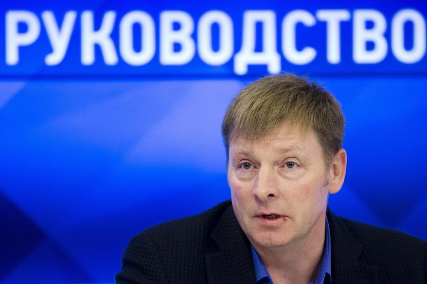 Alexander Zubkov, Olympic champion and President of the Russian Bobsleigh Federation, speaks to the media at a news conference on Russian athletes' disqualification by the International Olympic Committee in Moscow, Russia, Wednesday, Nov. 29, 2017. Russian sports officials risk talking themselves into a tougher punishment for the country's Olympic team, according to the investigator who detailed an orchestrated doping program. (AP Photo/Alexander Zemlianichenko)