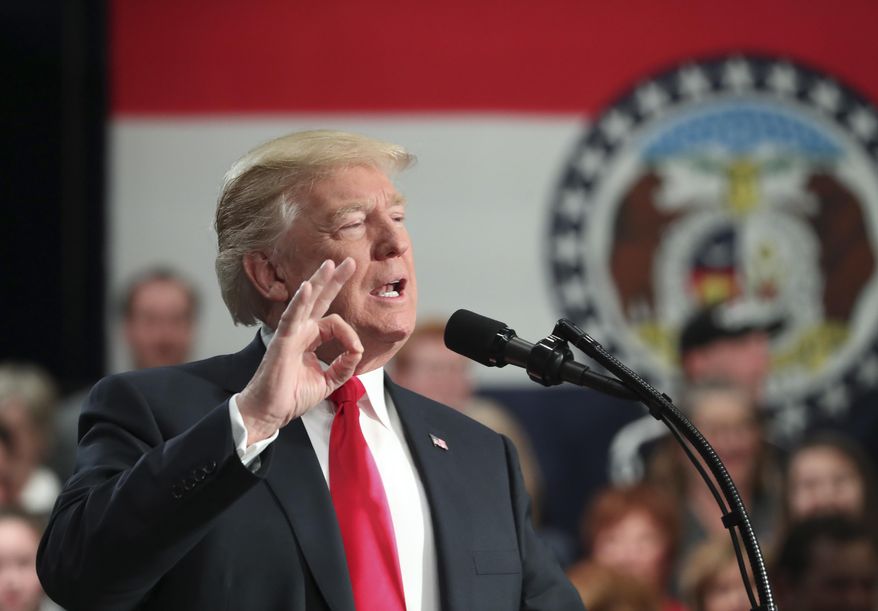 President Donald Trump speaks about tax reform at the St. Charles Convention Center, Wednesday, Nov. 29, 2017, in St. Charles, Mo. (AP Photo/Andrew Harnik)