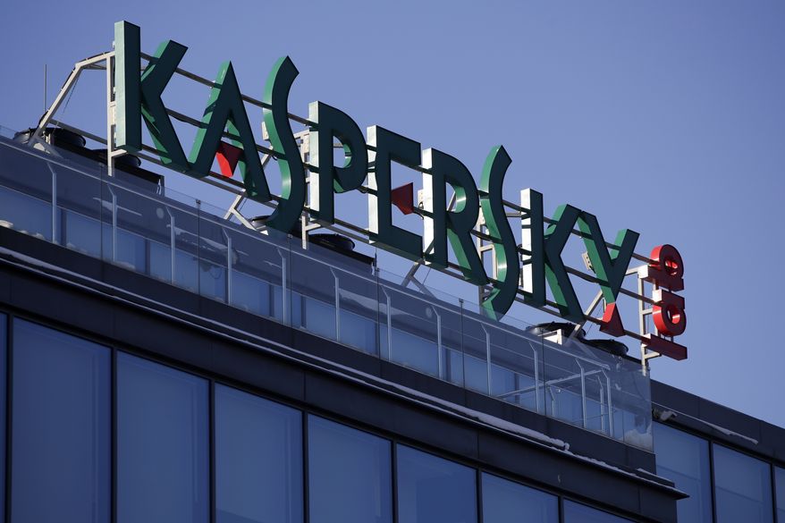 This Jan. 30, 2017, file photo shows a sign above the headquarters of Kaspersky Lab in Moscow. (AP Photo/Pavel Golovkin, File) 