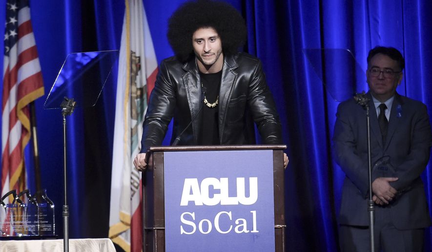 Colin Kaepernick attends the 2017 ACLU SoCal&#39;s Bill of Rights Dinner at the Beverly Wilshire Hotel on Sunday, Dec. 3, 2017, in Beverly Hills, Calif. (Photo by Richard Shotwell/Invision/AP)
