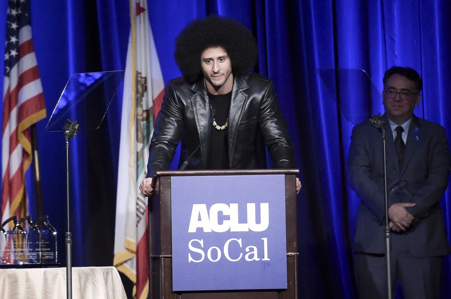 Colin Kaepernick attends the 2017 ACLU SoCal&#39;s Bill of Rights Dinner at the Beverly Wilshire Hotel on Sunday, Dec. 3, 2017, in Beverly Hills, Calif. (Photo by Richard Shotwell/Invision/AP)