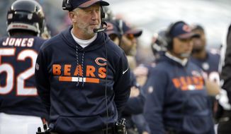 Chicago Bears head coach John Fox reacts as he watches the game during the second half of an NFL football game against the San Francisco 49ers, Sunday, Dec. 3, 2017, in Chicago. (AP Photo/Nam Y. Huh)