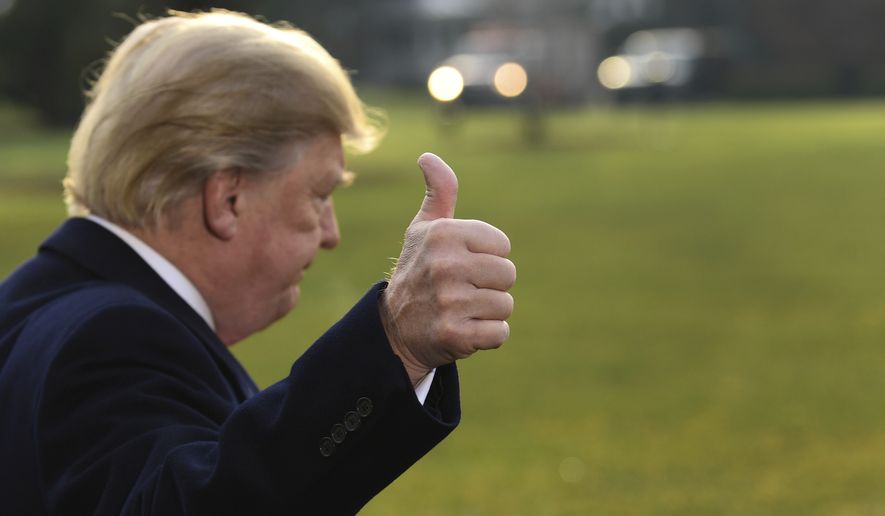 President Donald Trump gives a thumbs up after speaking to reporters before boarding Marine One on the South Lawn of the White House in Washington, Monday, Dec. 4, 2017, before heading to Utah. Trump will be announcing plans to scale back two sprawling national monuments in Utah, responding to what he has condemned as a &quot;massive federal land grab&quot; by the government. (AP Photo/Susan Walsh)