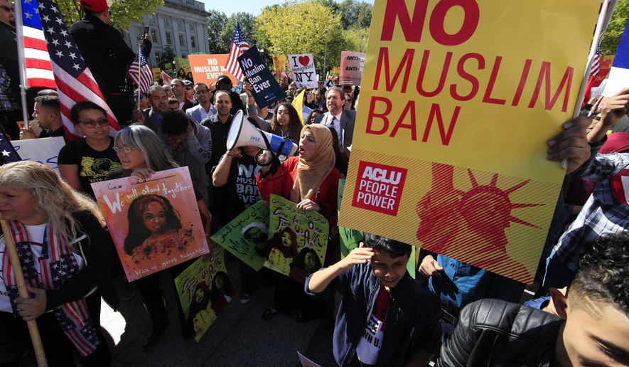 Despite crowds of protesters, only two justices on the Supreme Court dissented with a decision to allow the Trump administration to fully enforce a ban on travel to the United States by residents of six mostly Muslim countries. (Associated Press)