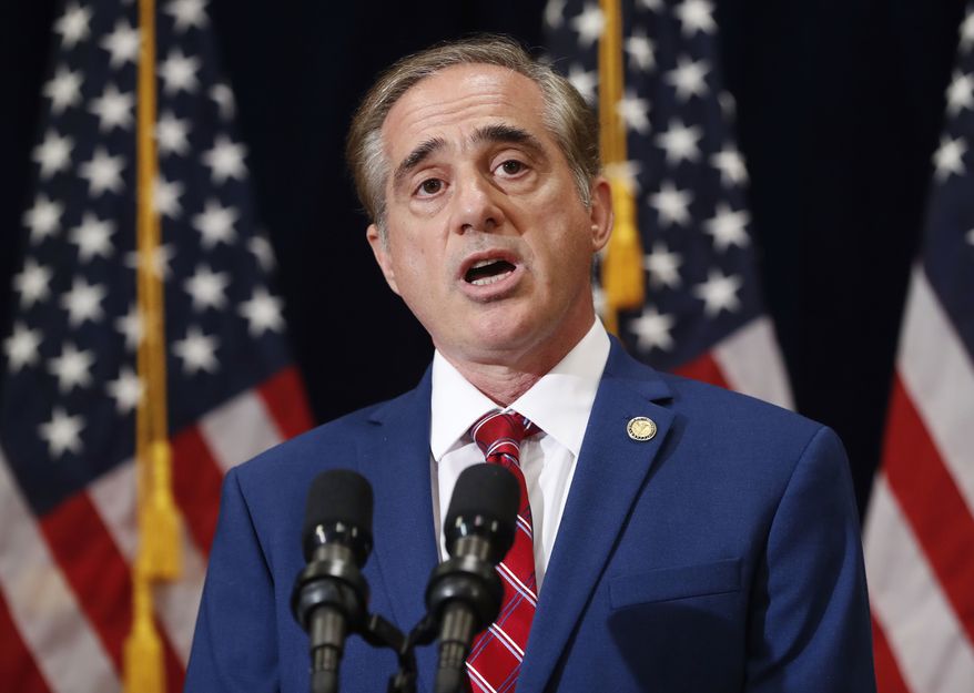FILE - In this Aug. 16, 2017, file photo, Veterans Affairs Secretary David Shulkin speaks in Bridgewater, N.J. In a fresh warning, Shulkin says there could potentially be delays in providing medical care to tens of thousands of veterans if lawmakers don’t act soon to approve billions in emergency funding for the ailing private-sector Choice program. (AP Photo/Pablo Martinez Monsivais, File)