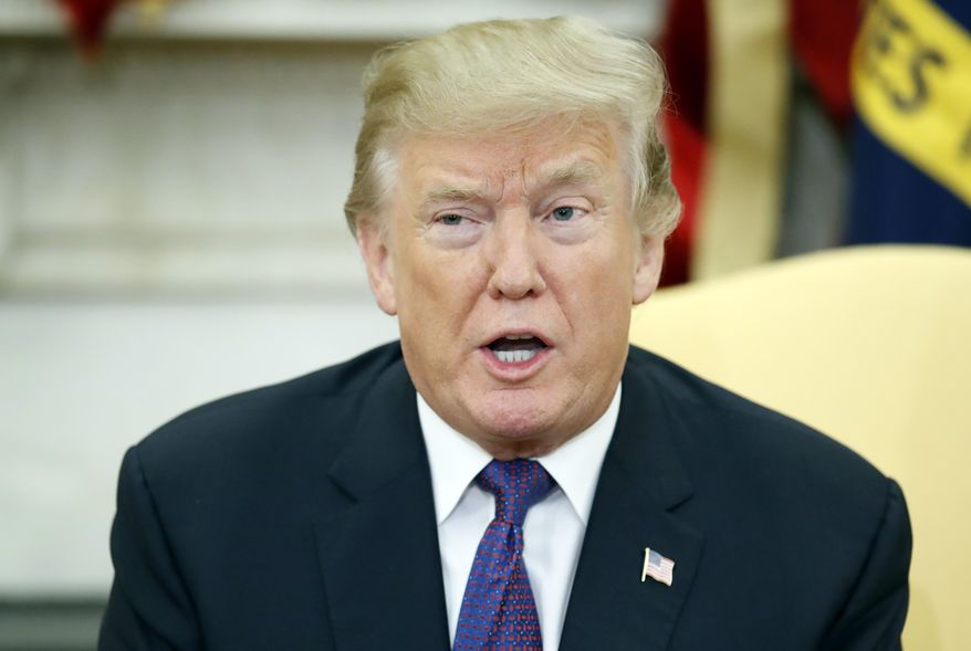 President Donald Trump speaks before a meeting with congressional leaders including Vice President Mike Pence, House Speaker Paul Ryan of Wis., House Minority Leader Nancy Pelosi of Calif., Senate Majority Leader Mitch McConnell of Ky., Senate Minority Leader Chuck Schumer of N.Y., Defense Secretary Jim Mattis in the Oval Office of the White House, Thursday, Dec. 7, 2017, in Washington. (AP Photo/Alex Brandon)