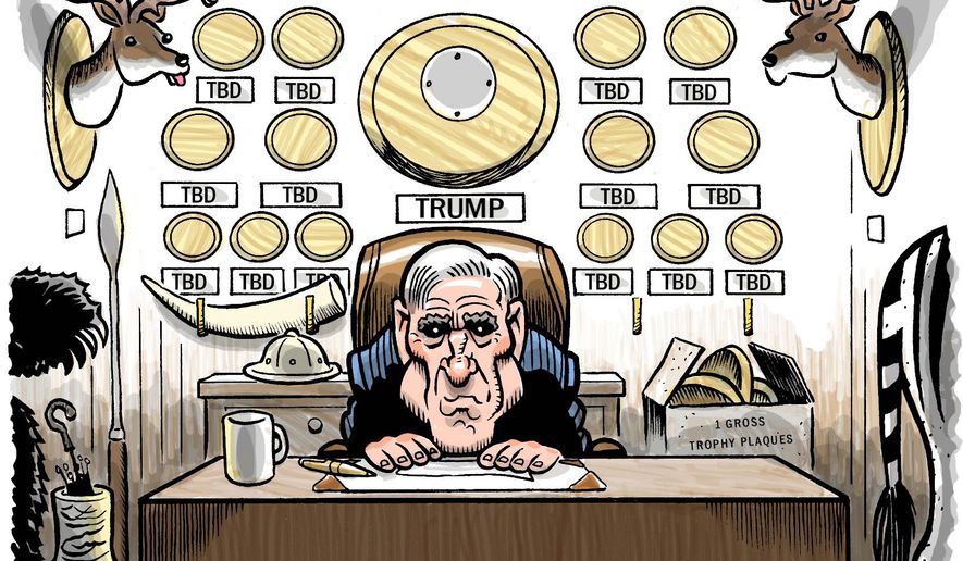 Illustration on the Mueller investigation by Alexander Hunter/The Washington Times