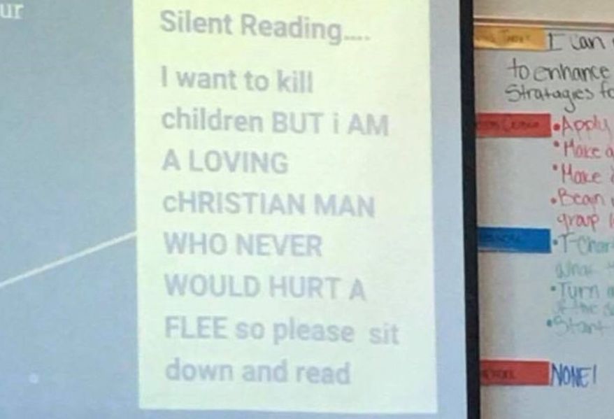 Kris Burghart, an eighth-grade teacher at Otho E. Stuart Middle School in Commerce City, Colorado, has resigned after he posted the message, "I want to kill children," on a projector screen in class. (KDVR)