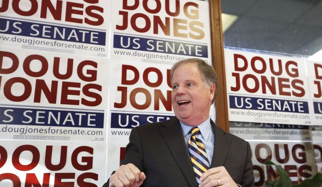 In this Dec. 10, 2017, photo, Doug Jones speaks during a campaign rally in Birmingham, Ala. Jones, a Democrat who once prosecuted two Ku Klux Klansmen in a deadly church bombing and has now broken the Republican lock grip on Alabama, is the state’s new U.S. senator.(AP Photo/Brynn Anderson)