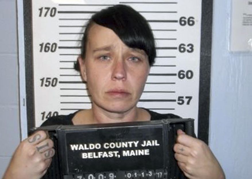 This 2017 booking photo released by the Waldo County, Maine, Sheriff's Department shows Miranda Hopkins, of Troy, Maine. Hopkins was sentenced Wednesday, Dec. 13, 2017, to 13 years in prison after she was convicted of manslaughter in November. She had drunk multiple shots of liquor and smoked marijuana on the January night of her infant son's death from blunt force head injuries. (Waldo County Sheriff's Department via AP)