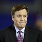 In this Nov. 10, 2016, file photo, sportscaster Bob Costas sits on a stage before an NFL football game between the Baltimore Ravens and the Cleveland Browns, in Baltimore. (AP Photo/Gail Burton) ** FILE **