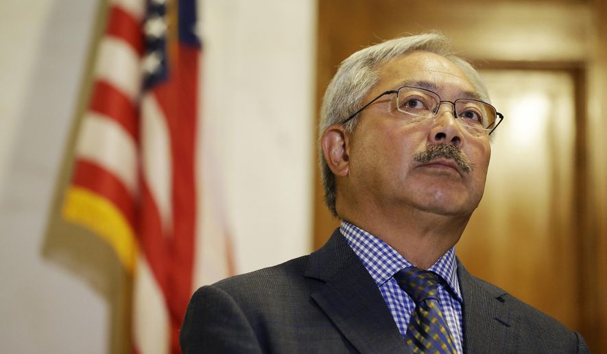 FILE - In this Aug. 15, 2017, file photo, San Francisco Mayor Ed Lee listens to questions during a news conference at City Hall in San Francisco. San Francisco officials will honor the life of Mayor Ed Lee with a memorial celebration Sunday, Dec. 17, 2017, in the rotunda of City Hall. The public will also be able to pay respects Friday as his body lies in state in the rotunda. Lee was 65 years old and the city&#x27;s first Asian-American mayor. (AP Photo/Eric Risberg, File)