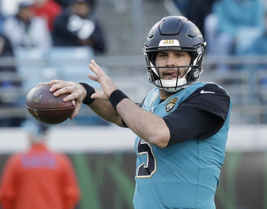 Jacksonville Jaguars quarterback Blake Bortles throws a pass during the first half of an NFL football game against the Seattle Seahawks, Sunday, Dec. 10, 2017, in Jacksonville, Fla. (AP Photo/John Raoux)