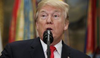 In this Dec. 12, 2017, photo, President Donald Trump speaks before signing the National Defense Authorization Act for Fiscal Year 2018, in the Roosevelt Room of the White House in Washington. An FBI agent removed from special counsel Robert Muellers investigative team over politically charged text messages at one point referred to Trump, then the Republican presidential candidate, as an idiot. The Associated Press reviewed dozens of text messages between Peter Strzok, an FBI counterintelligence agent, and Lisa Page, an FBI lawyer who was detailed to Muellers team earlier this year. The Justice Department turned the messages over to Congress on Dec. 12. (AP Photo/Evan Vucci)