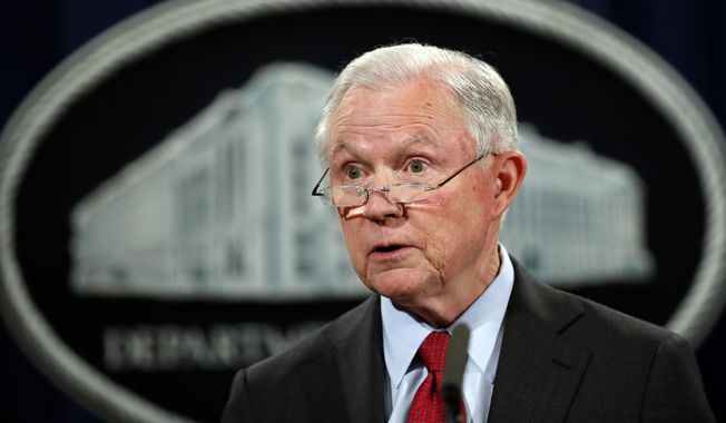 Attorney General Jeff Sessions speaks during a news conference at the Justice Department in Washington, Friday, Dec. 15, 2017, about efforts to reduce violent crime. (AP Photo/Carolyn Kaster)