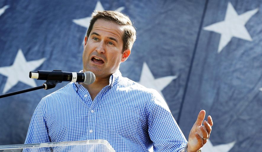 In this Sept. 30, 2017, file photo, U.S. Rep. Seth Moulton, D-Mass., speaks during the Polk County Democrats Steak Fry in Des Moines, Iowa. (AP Photo/Charlie Neibergall, File)
