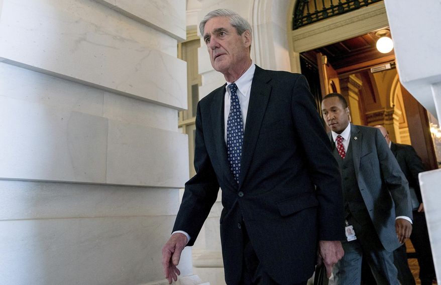  In this June 21, 2017, file photo, former FBI Director Robert Mueller, the special counsel probing Russian interference in the 2016 election, departs Capitol Hill in Washington. (AP Photo/Andrew Harnik, File)