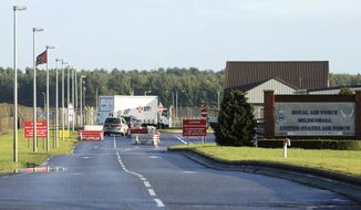 FILE - This is a  Jan. 8, 2015 file photo of  U.S.Air Force Base, RAF Mildenhall in Suffolk Eastern England. British police said Monday dec. 18, 2017 that they are responding to a &amp;quot;significant&amp;quot; incident at a Royal Air Force base used by the U.S. Air Force. Police say it happened at RAF Mildenhall  and has urged the public to stay away from the area for the time being. Police say that further details will be released shortly. (Chris Radburn/PA File,  via AP)