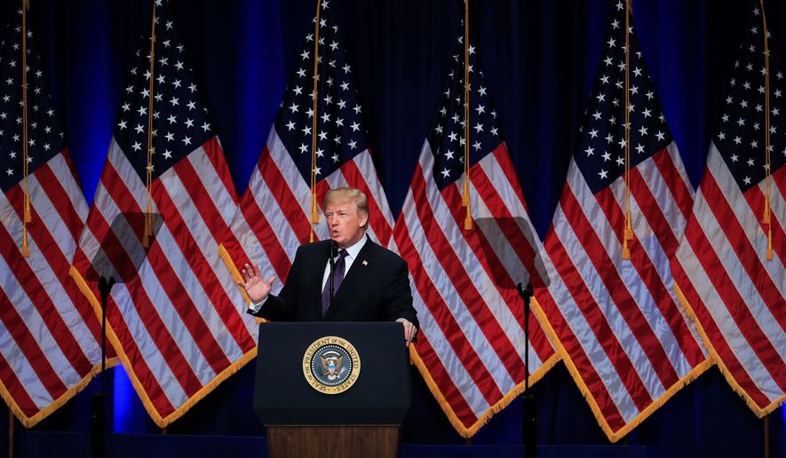 President Trump decribed Russia and China as &quot;rival powers&quot; challenging &quot;American influence, values and wealth&quot; on Monday during his speech on national security. (Associated PRess)