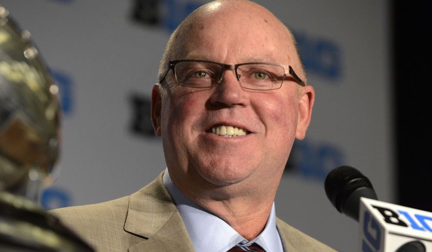 FILE - In this July 31, 2015, file photo, Minnesota head coach Jerry Kill speaks to the media during the NCAA college Big Ten Football Media Day in Chicago. Jerry Kill refused to be pushed out of coaching in the middle of season again by epilepsy and seizures. He completed the 2017 season as Rutgers&#39; offensive coordinator, despite some health struggles, and then retired from coaching for good.  (AP Photo/Paul Beaty, File)