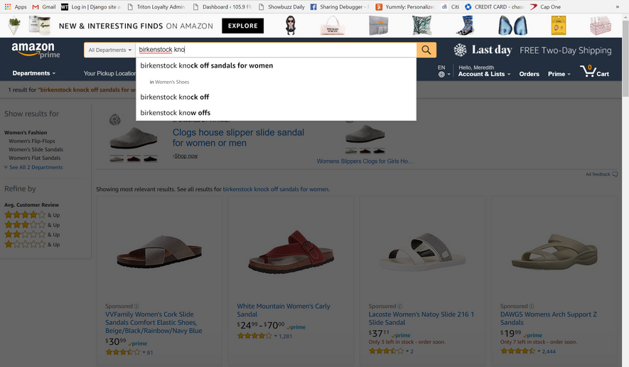 Screen shot of Birkenstock search at Amazon.com