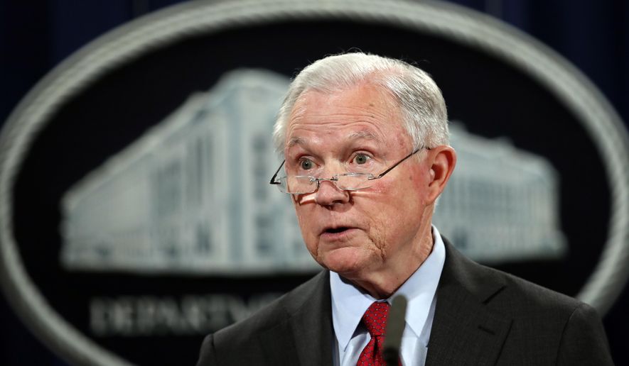 In this Dec. 15, 2017, file photo, United States Attorney General Jeff Sessions speaks during a news conference at the Justice Department in Washington. (AP Photo/Carolyn Kaster, File)