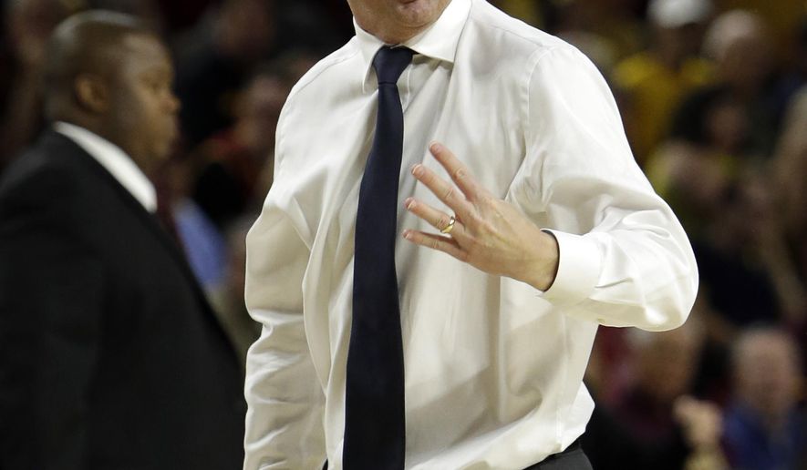 File-This Dec. 17, 2017, file photo shows Arizona State head coach Bobby Hurley reacting to a foul call in the first half during an NCAA college basketball game against Vanderbilt, in Tempe, Ariz. Arizona is home to the two biggest surprises in the Pac-12. No. 3 Arizona State was picked to finish sixth in the conference, but has turned out to be one of the nation's best teams. No. 17 Arizona dropped out of the AP Top 25 from No. 2 after an 0-3 trip to the Bahamas before moving back into the poll. (AP Photo/Rick Scuteri, File)