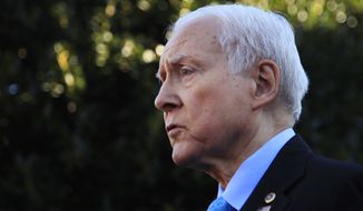 Senate Finance Committee Chairman Orrin Hatch, R-Utah, speaks to reporters following a meeting with President Donald Trump at the White House in Washington, in this Nov. 27, 2917, file photo. Hatch says he is retiring after four decades in Senate. (AP Photo/Manuel Balce Ceneta, File)