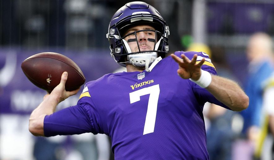 Minnesota Vikings Quarterback Case Keenum Warms Up Before An Nfl Football Game Against The Chicago Bears Minnesota Vikings Quarterback Case Keenum Warms Up Before An Nfl Football Game Against The Chicago Bears