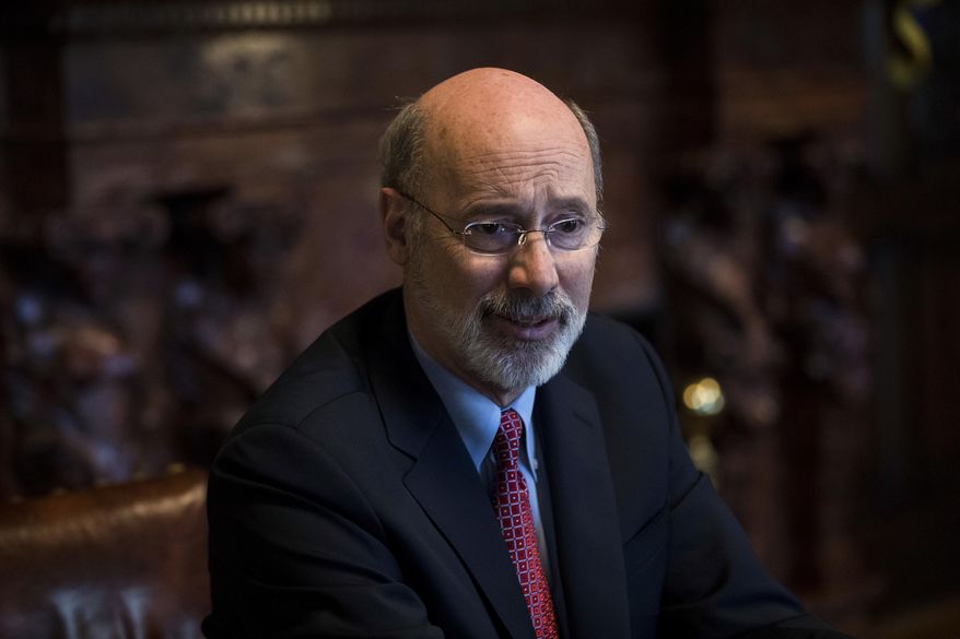 Pennsylvania Gov. Tom Wolf speaks during an interview with The Associated Press at his office in Harrisburg, Pa., Tuesday, Jan. 2, 2018. Pennsylvania state government agencies fielded over 300 reports of alleged sexual harassment over a recent five-year period, according to data released Tuesday. Wolf's administration provided the breakdown for agencies under his jurisdiction to AP in response to a Right-to-Know Law request. (AP Photo/Matt Rourke)