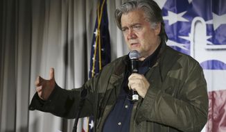 In this Nov. 9, 2017, photo, Steve Bannon speaks during an event in Manchester, N.H.  President Donald Trump is blasting his former chief strategist ahead of the release of a new, unflattering book. Trump says in the statement that when Bannon was fired, “he not only lost his job, he lost his mind. “ A new book by writer Michael Wolff offers a series of explosive revelations, including that Trump never expected to win the 2016 race. (Associated Press)