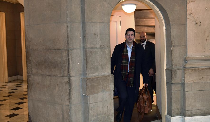 House Speaker Paul Ryan of Wis., walks up a flight of stairs as he arrives at his office on Capitol Hill in Washington, Wednesday, Jan. 3, 2018. Ryan is meeting with White House Budget Director Mick Mulvaney and Legislative Director Marc Short and Republican and Democratic leaders of Congress. (AP Photo/Susan Walsh)