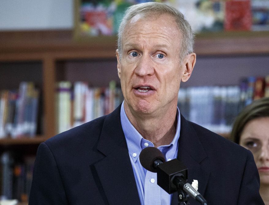 FILE - In this Aug. 30, 2017 file photo, Gov. Bruce Rauner speaks during a news conference in Springfield, Ill. In response to criticism of his administration's handling of outbreaks of Legionnaires' disease, his office said Thursday, Jan. 4, 2018, the Republican moved into the site Wednesday for several days to get a better idea of how it operates. (Rich Saal/The State Journal-Register via AP, File)