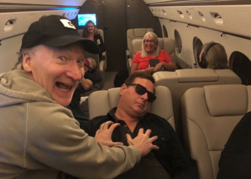 Bill Maher is being criticized on social media after he appeared to grope a sleeping Bob Saget in a photo mocking disgraced former Sen. Al Franken. (Twitter/@billmaher)