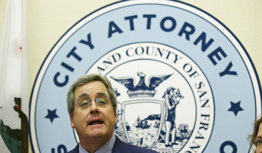 File - In this April 25, 2017 file photo, City Attorney Dennis Herrera speaks during a news conference at City Hall in San Francisco. Candidates face a deadline Tuesday, Jan. 9, 2018, to enter the 2018 race for mayor, a contest moved up by more than a year after the sudden death of Mayor Ed Lee last month. (AP Photo/Eric Risberg, File)