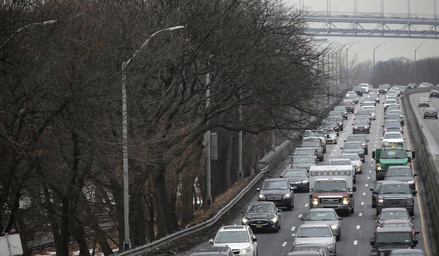 In this Jan, 11, 2018, photo, traffic moves slowly toward downtown Manhattan on the West Side Highway in New York. A proposal to make part of Manhattan a toll zone, where drivers would be charged to drive into the most congested neighborhoods, is gaining momentum, despite continuing criticism from lawmakers representing car-heavy parts of Brooklyn and Queens. (AP Photo/Seth Wenig)