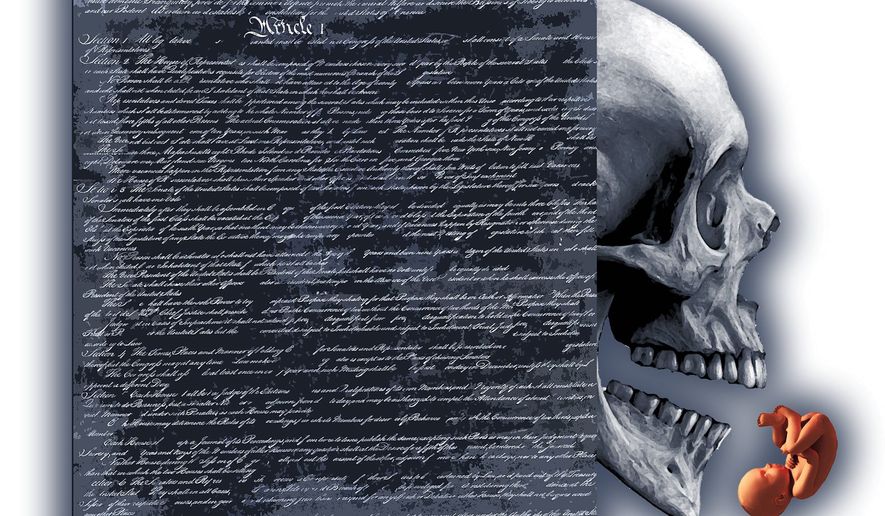 Illustration on the penumbra of Constitutional interpretation and abortion by Alexander Hunter/The Washington Times