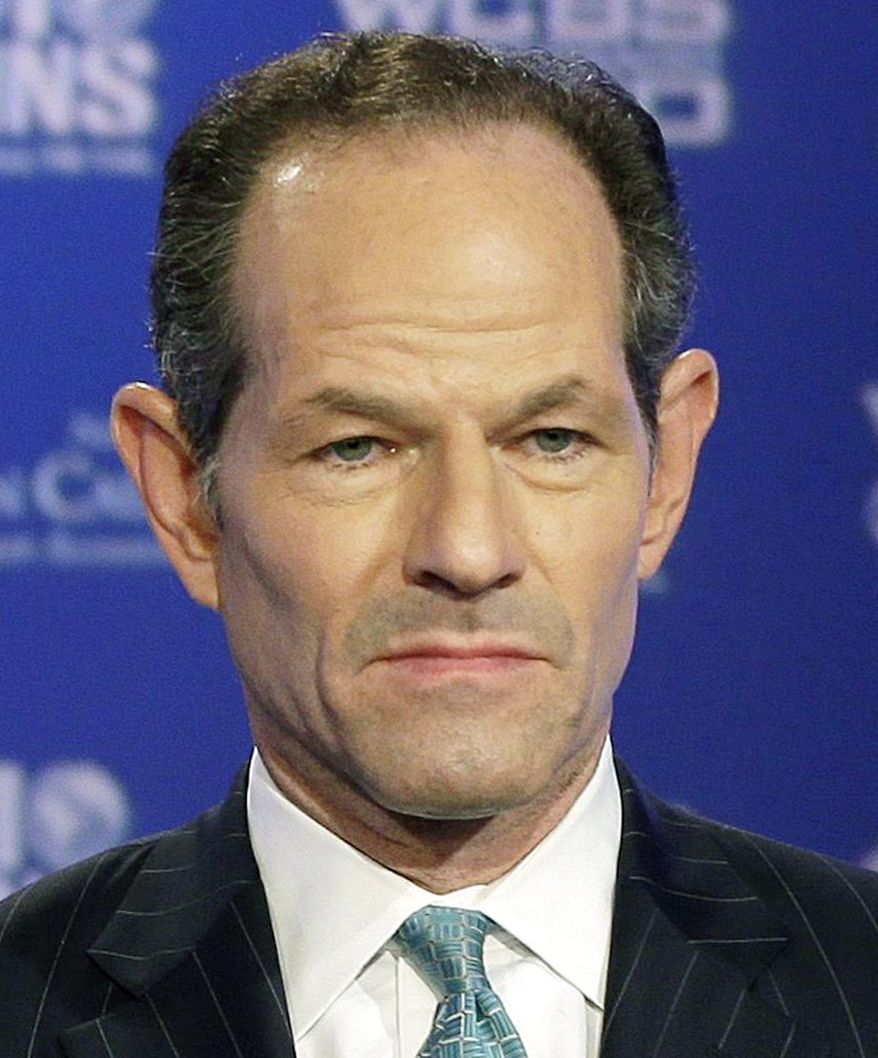 FILE - In this Aug. 22, 2013 file photo, former New York Gov. Eliot Spitzer participates in a primary debate for New York City comptroller in the WCBS-TV studios, in New York. The New York Police Department says detectives are looking into Jamie Antolini's claim that Spitzer, the disgraced former New York governor who resigned in 2008 amid revelations that he had sex with prostitutes, threatened to stab him during an irate interaction in a Manhattan restaurant. (AP Photo/Frank Franklin II, File)