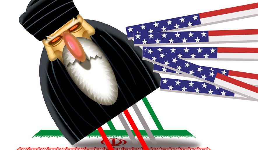 Illustration on supporting the Iranian uprising by Alexander Hunter/The Washington Times