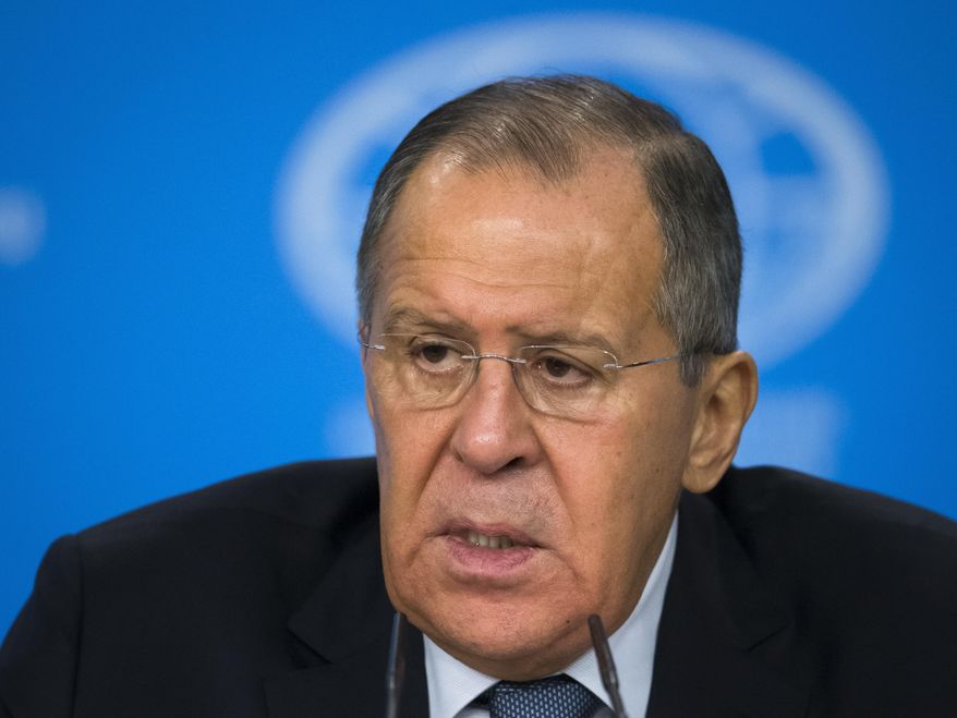 Russian Foreign Minister Sergey Lavrov speaks during his annual roundup news conference summing up his ministry's work in 2017, in Moscow, Russia, Monday, Jan. 15, 2018. (AP Photo/Alexander Zemlianichenko)