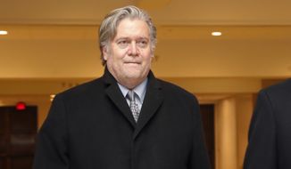 Former White House strategist Steve Bannon leaves a House Intelligence Committee meeting where he was interviewed behind closed doors on Capitol Hill, Tuesday, Jan. 16, 2018, in Washington. (AP Photo/Jacquelyn Martin) ** FILE **