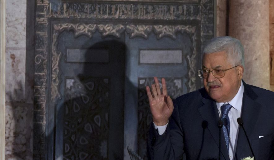 Palestinian President Mahmoud Abbas, speaks during a conference on Jerusalem at the Al-Azhar Conference Center, in Cairo, Egypt, Wednesday, Jan. 17, 2018. Abbas blasted Trump again over Jerusalem, saying the U.S. leader&#x27;s decision to recognize contested Jerusalem as Israel&#x27;s capital was &quot;sinful.&quot; (AP Photo/Amr Nabil)