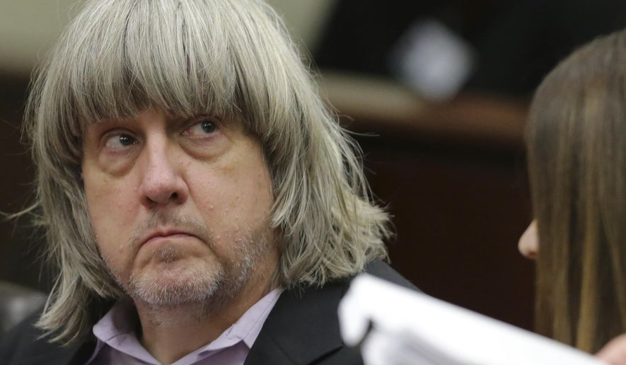 David Allen Turpin appears in court for his arraignment in Riverside, Calif., Thursday, Jan. 18, 2018. Prosecutors filed 12 counts of torture, seven counts of dependent adult abuse, six counts of child abuse and 12 counts of false imprisonment against Turpin and his wife, Louise Anna Turpin. Authorities say the abuse left the children malnourished, undersized and with cognitive impairments. (Terry Pierson/The Press-Enterprise via AP, Pool)