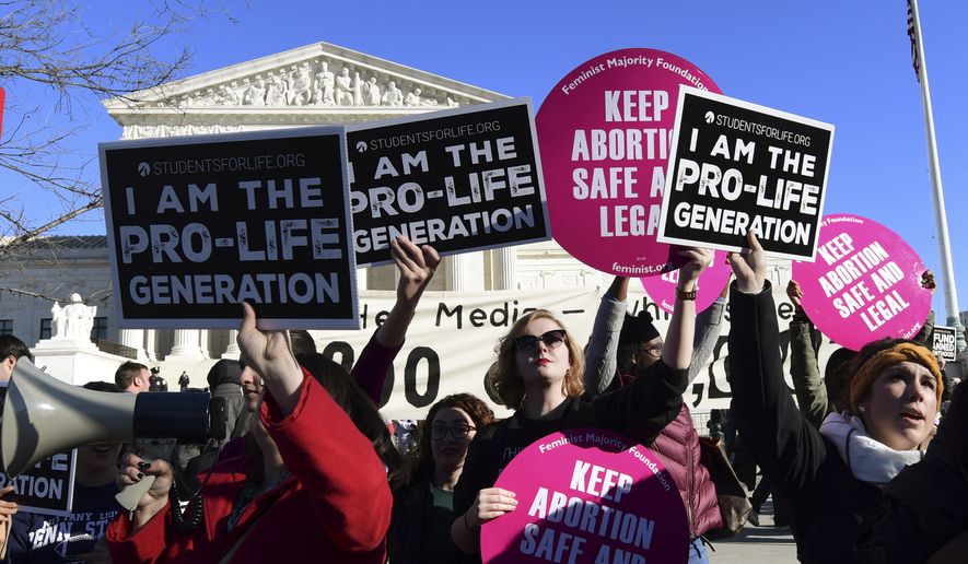 Protesters on both sides of the abortion issue gather outside the Supreme Court in Washington, Friday, Jan. 19, 2018, during the March for Life. (AP Photo/Susan Walsh) ** FILE **