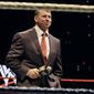 In this Oct. 30, 2010, photo, WWE chairman and CEO Vince McMahon speaks to an audience during a WWE fan appreciation event in Hartford, Conn. (AP Photo/Jessica Hill) **FILE **
