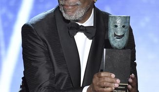 Morgan Freeman accepts the Life Achievement Award at the 24th annual Screen Actors Guild Awards at the Shrine Auditorium &amp;amp; Expo Hall on Sunday, Jan. 21, 2018, in Los Angeles. (Photo by Vince Bucci/Invision/AP)